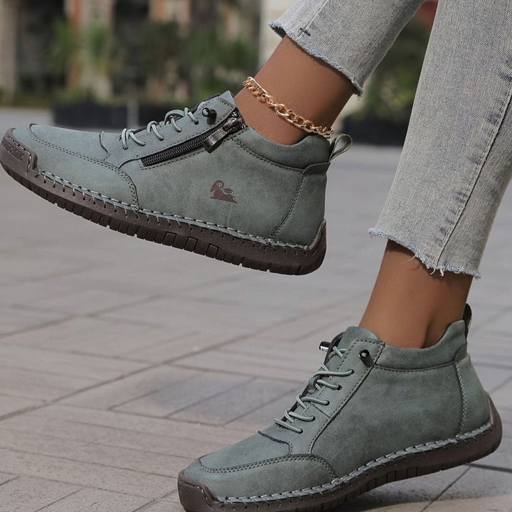 Women's Comfortable Lace-Up Ankle Boots with Zipper (8)