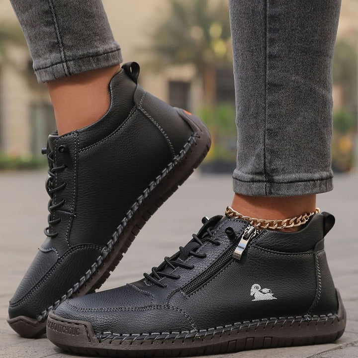 Women's Comfortable Lace-Up Ankle Boots with Zipper in Black
