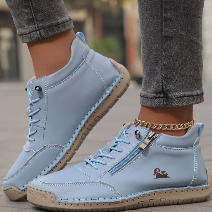 Women's Comfortable Lace-Up Ankle Boots with Zipper in Light Blue