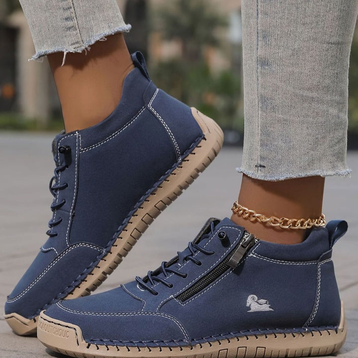 Women's Comfortable Lace-Up Ankle Boots with Zipper in Navy