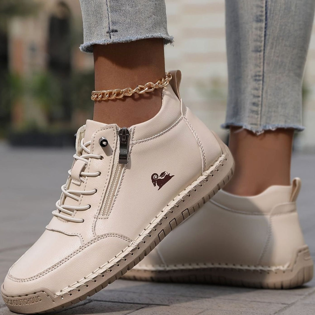 Women's Comfortable Lace-Up Ankle Boots with Zipper in Pink