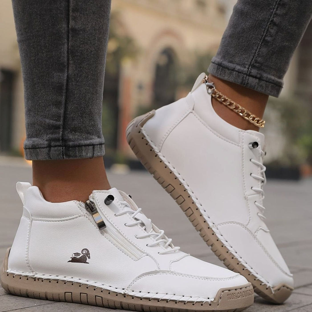 Women's Comfortable Lace-Up Ankle Boots with Zipper in White