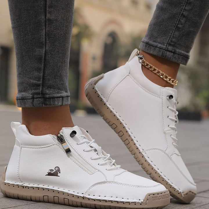 Women's Comfortable Lace-Up Ankle Boots with Zipper in White