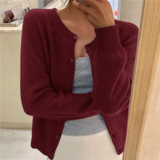 Women's Cosy Knit Sweater for Autumn Layering in Burgundy