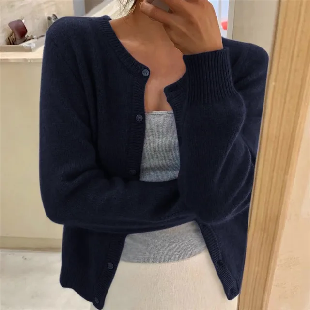 Women's Cosy Knit Sweater for Autumn Layering in Navy Blue