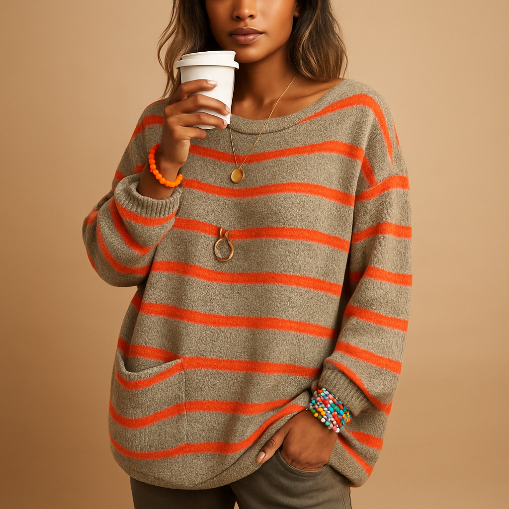 Women's Cosy Printed Jumper Dress for Layering in Khaki
