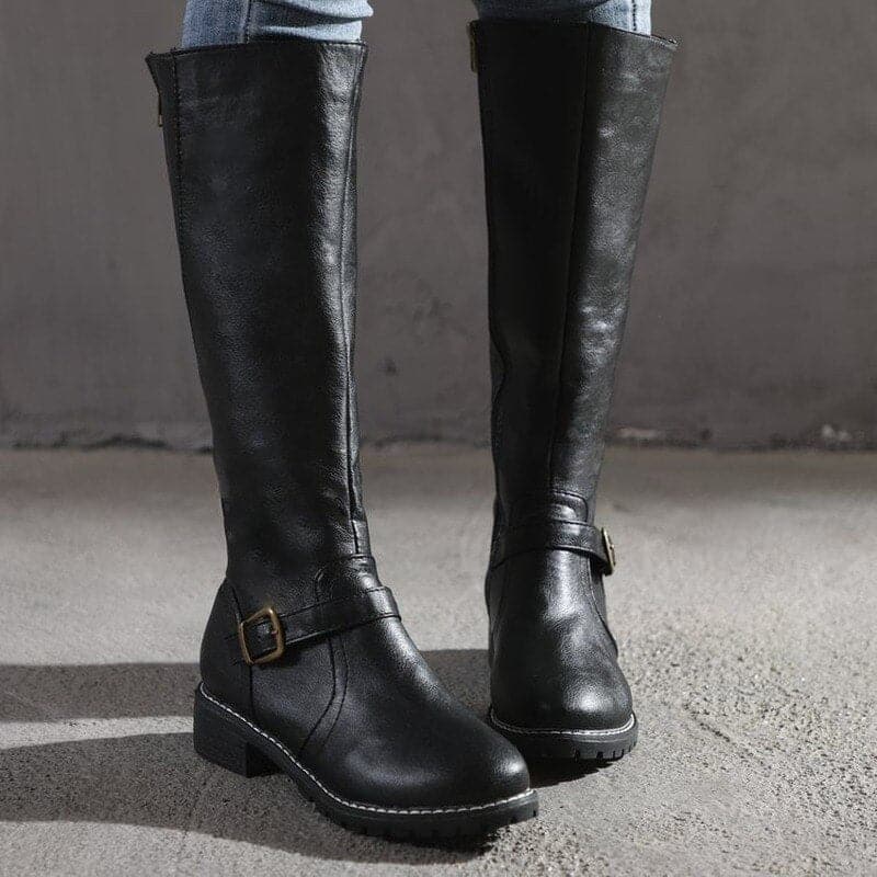 Women's Cowboy Boots Knee-High Buckled in Black