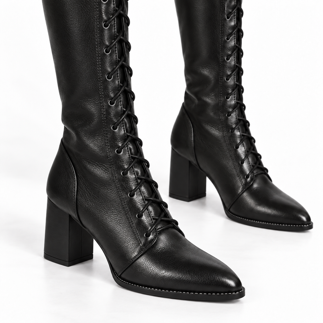 Women's Cowboy Boots Knee-High Lace-Up in Black 3