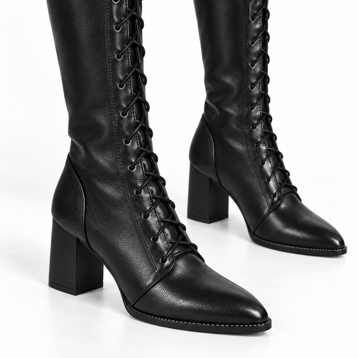 Women's Cowboy Boots Knee-High Lace-Up in Black 3