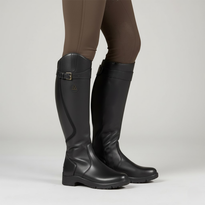 Women's Cowboy Boots, Knee-High Leather Outdoor Wear in Black 1