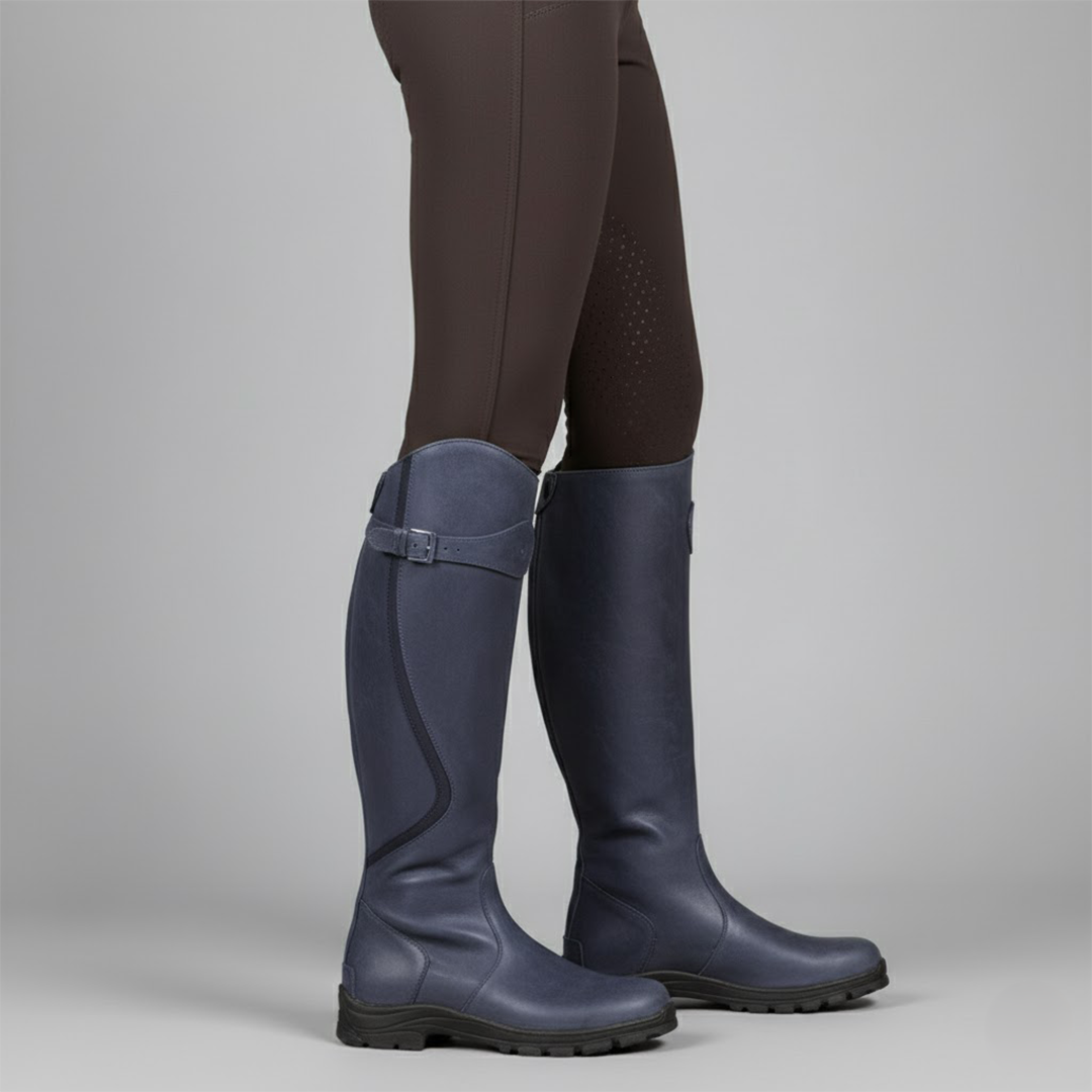 Women's Cowboy Boots, Knee-High Leather Outdoor Wear in Blue