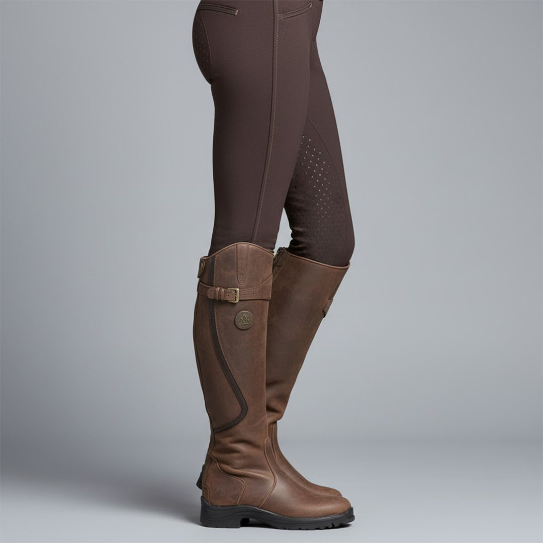 Women's Cowboy Boots, Knee-High Leather Outdoor Wear in Dark Brown