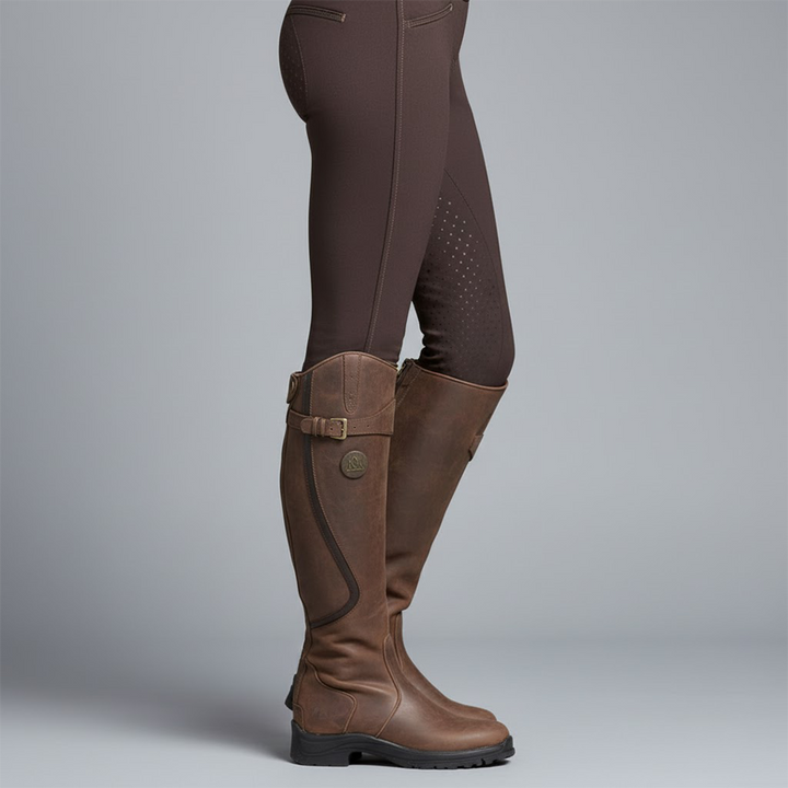 Women's Cowboy Boots, Knee-High Leather Outdoor Wear in Dark Brown