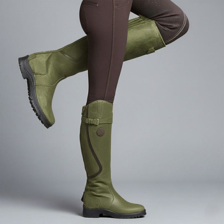 Women's Cowboy Boots, Knee-High Leather Outdoor Wear in Green 1