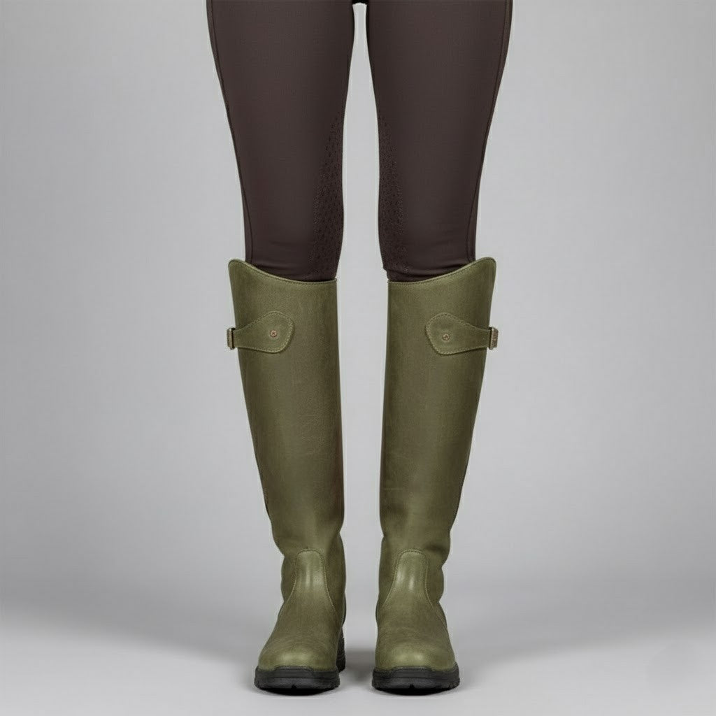Women's Cowboy Boots, Knee-High Leather Outdoor Wear in Green 2