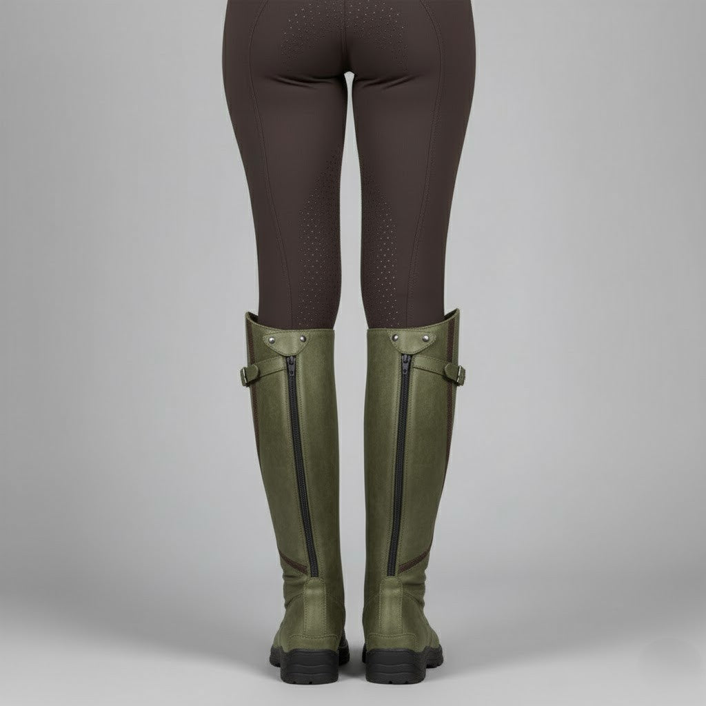 Women's Cowboy Boots, Knee-High Leather Outdoor Wear in Green 3