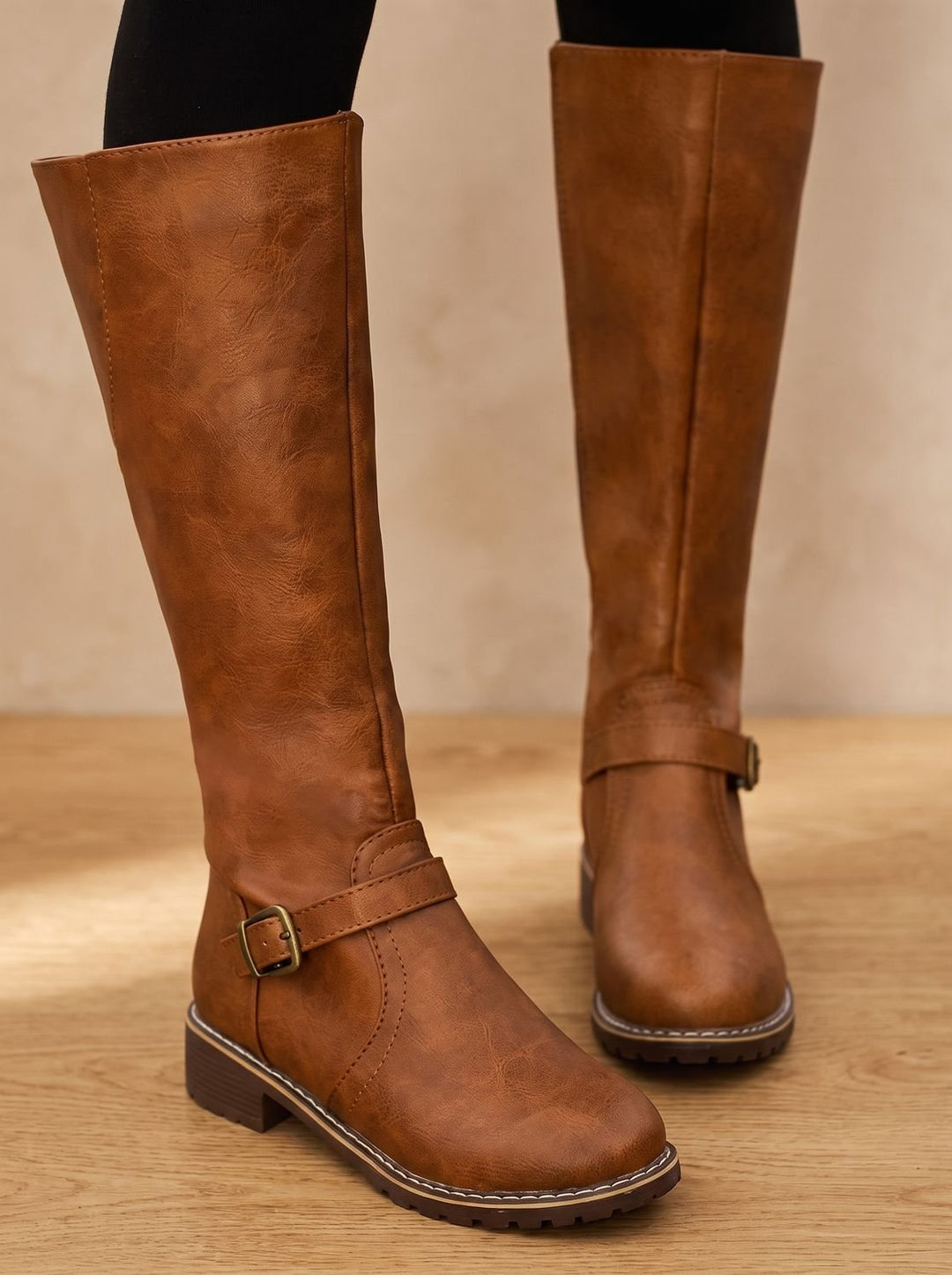 Women's Cowboy Boots Knee-High with Gold Buckle (3)