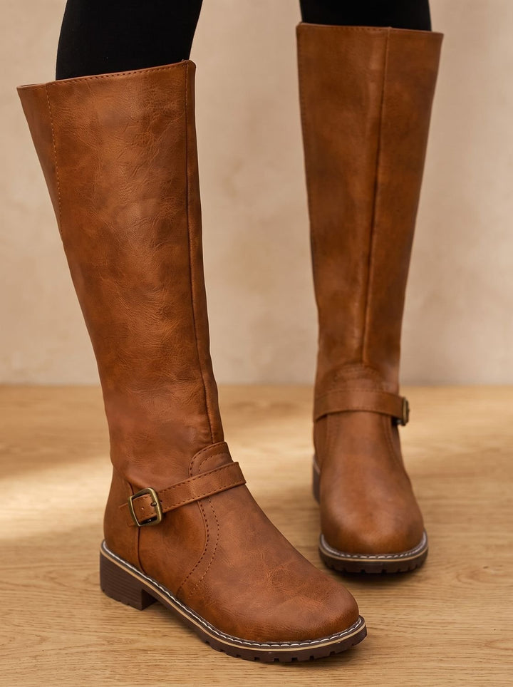 Women's Cowboy Boots Knee-High with Gold Buckle (3)