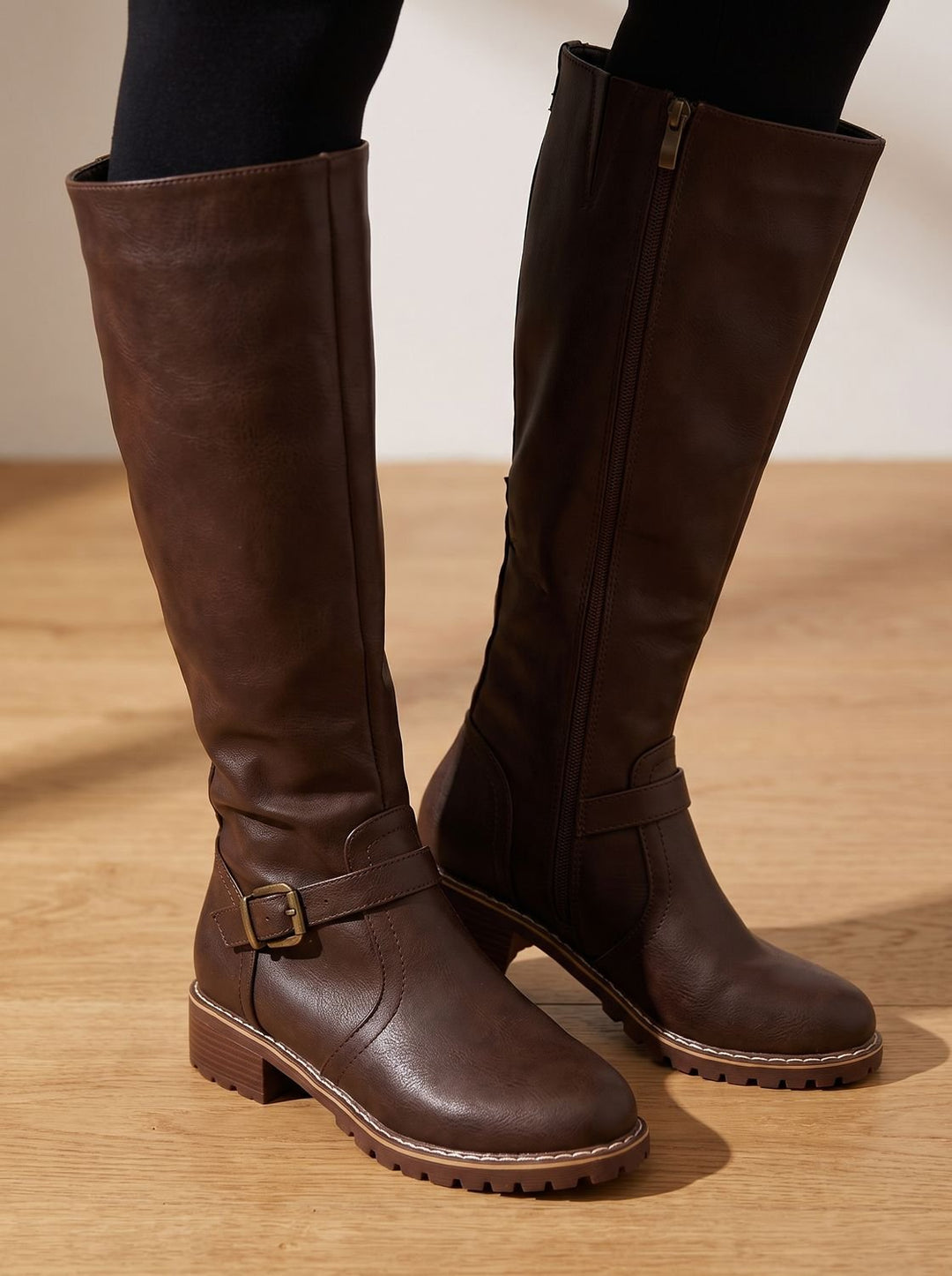 Women's Cowboy Boots Knee-High with Gold Buckle (4)