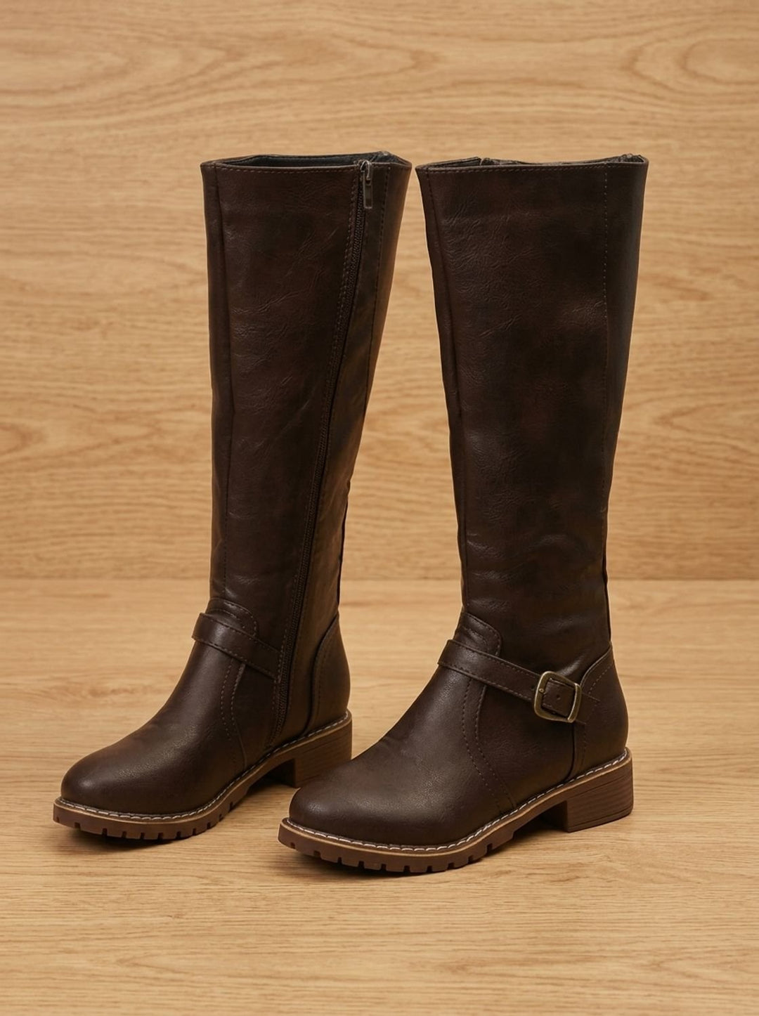 Women's Cowboy Boots Knee-High with Gold Buckle (6)