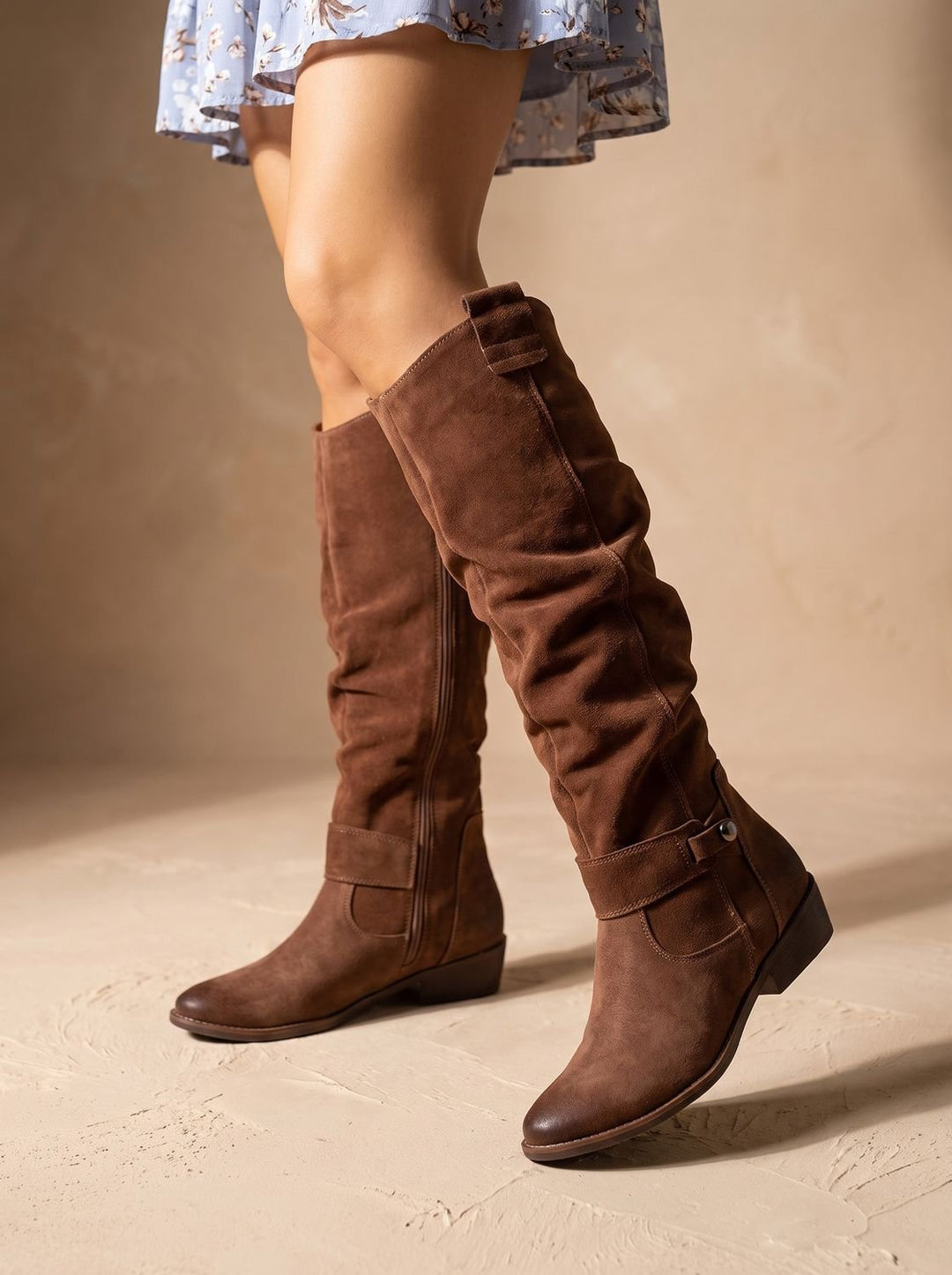 Women's Cowboy Boots Slouchy Knee-High Faux Suede in Brown
