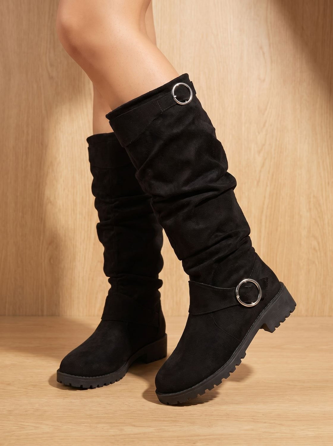 Women's Cowboy Boots Slouchy Suede Knee High in Black
