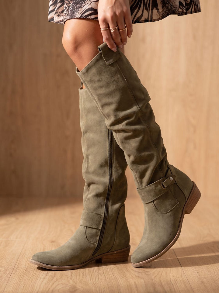 Women's Cowboy Boots Slouchy Suede Knee-High in Green