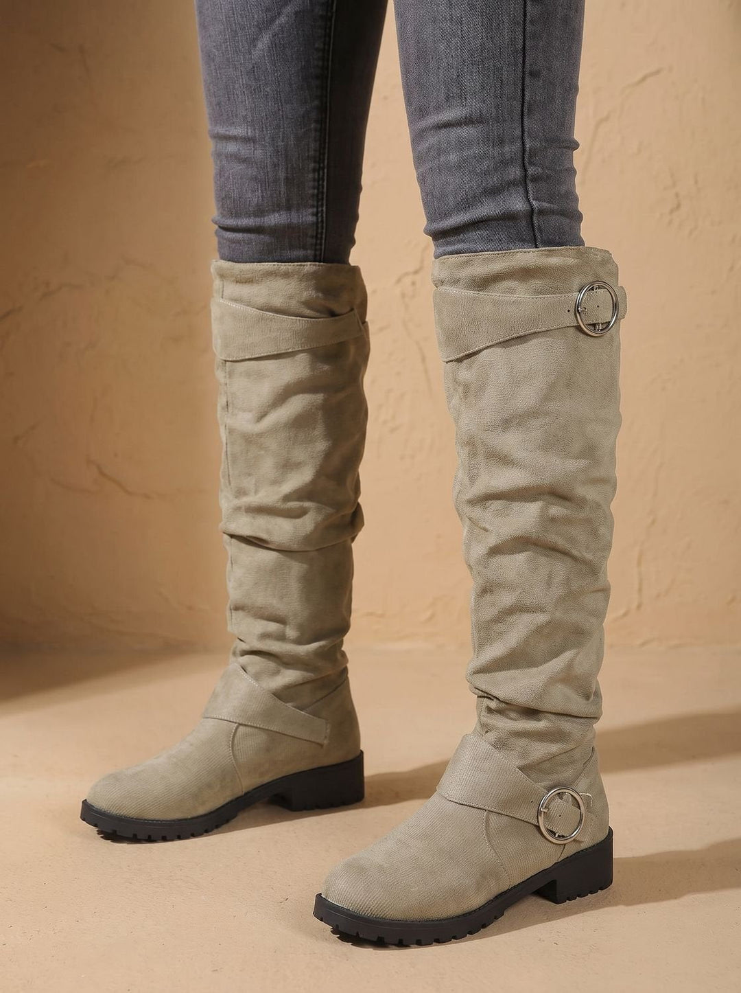 Women's Cowboy Boots Slouchy Suede Knee High in Khaki