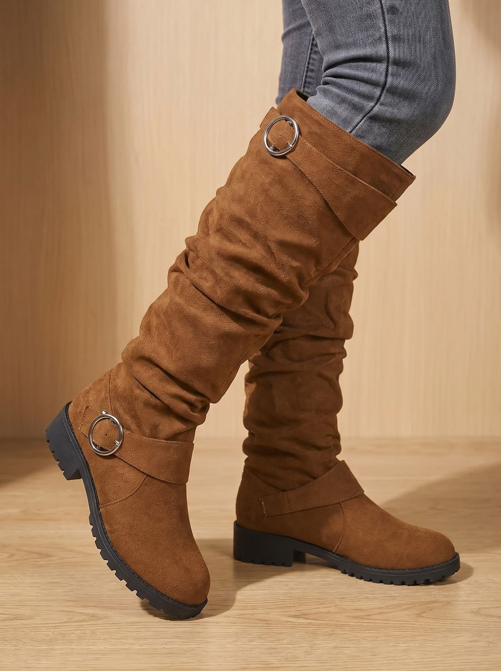 Women's Cowboy Boots Slouchy Suede Knee High in Lichtbruin