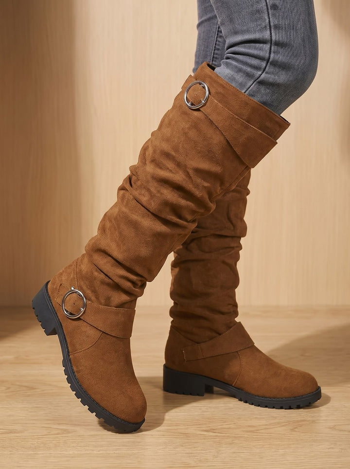 Women's Cowboy Boots Slouchy Suede Knee High in Lichtbruin