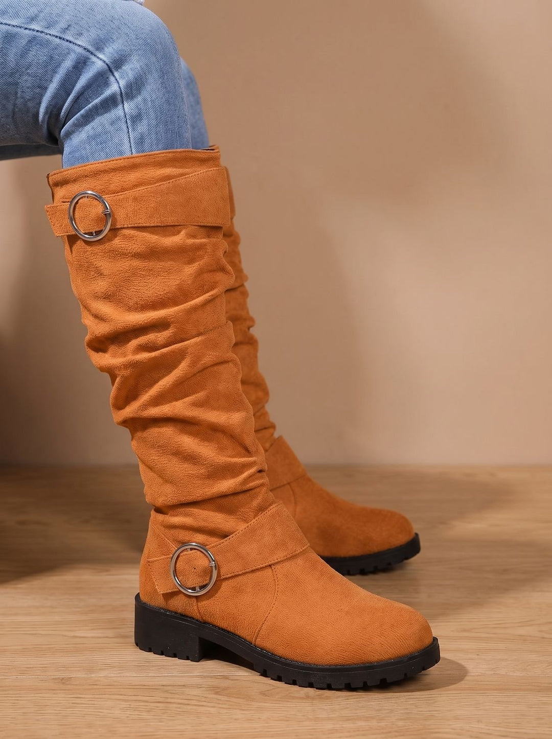 Women's Cowboy Boots Slouchy Suede Knee High in Orange