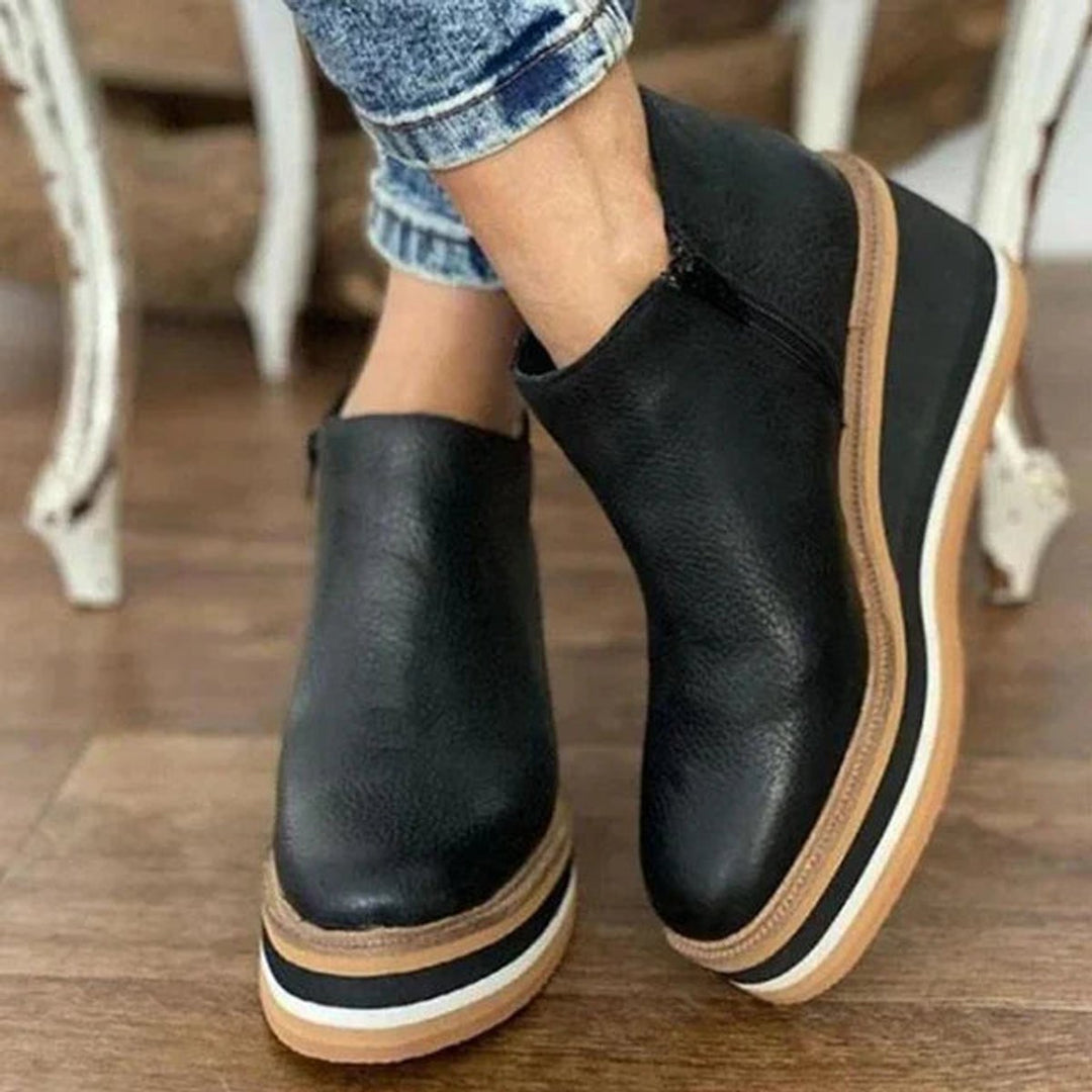 Women's Cowboy Boots with Platform Wedge Sole in Black