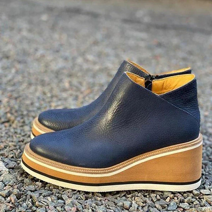 Women's Cowboy Boots with Platform Wedge Sole in Dark Blue