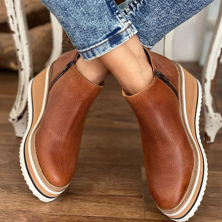 Women's Cowboy Boots with Platform Wedge Sole in Dark Brown