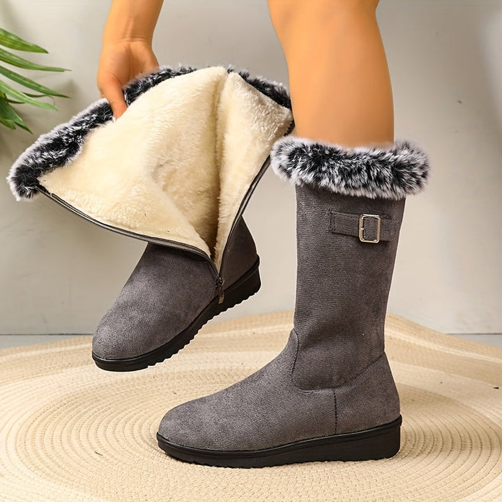 Women's Cowboy Boots with Plush Lining in Grey