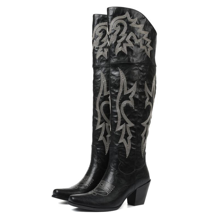 Women's Cowboy Knee High Boots in Black