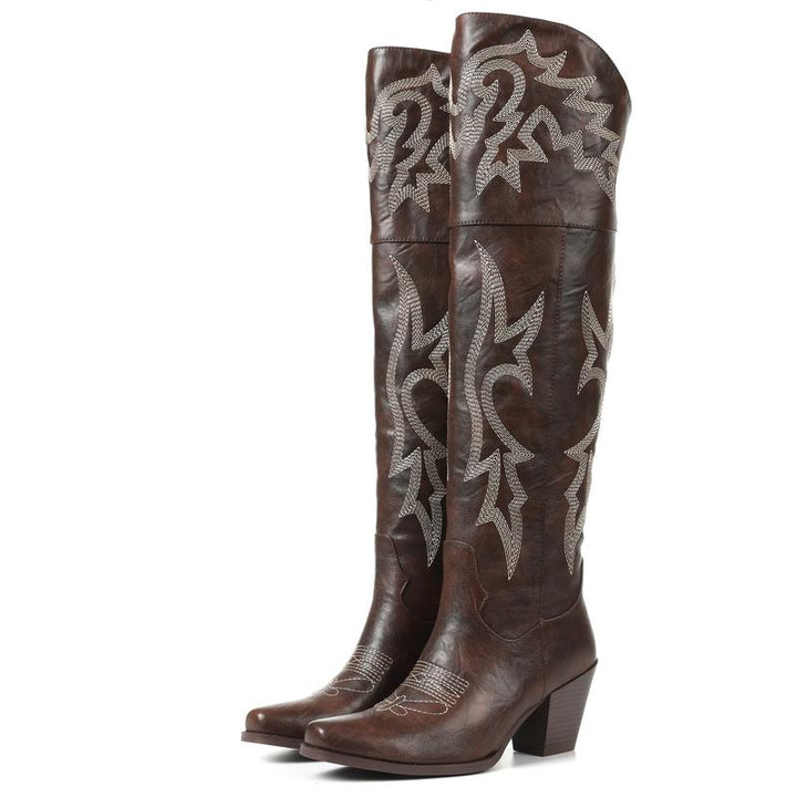 Women's Cowboy Knee High Boots in Brown