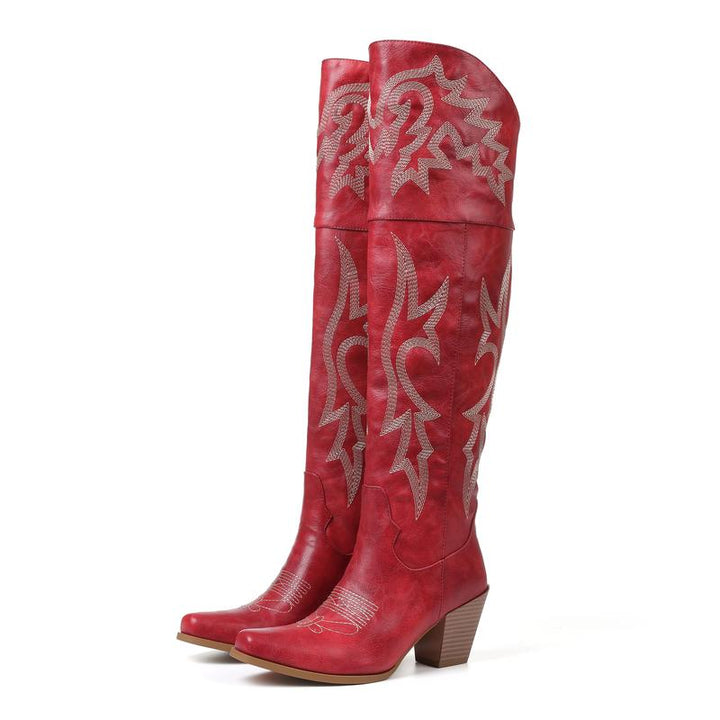 Women's Cowboy Knee High Boots in Red