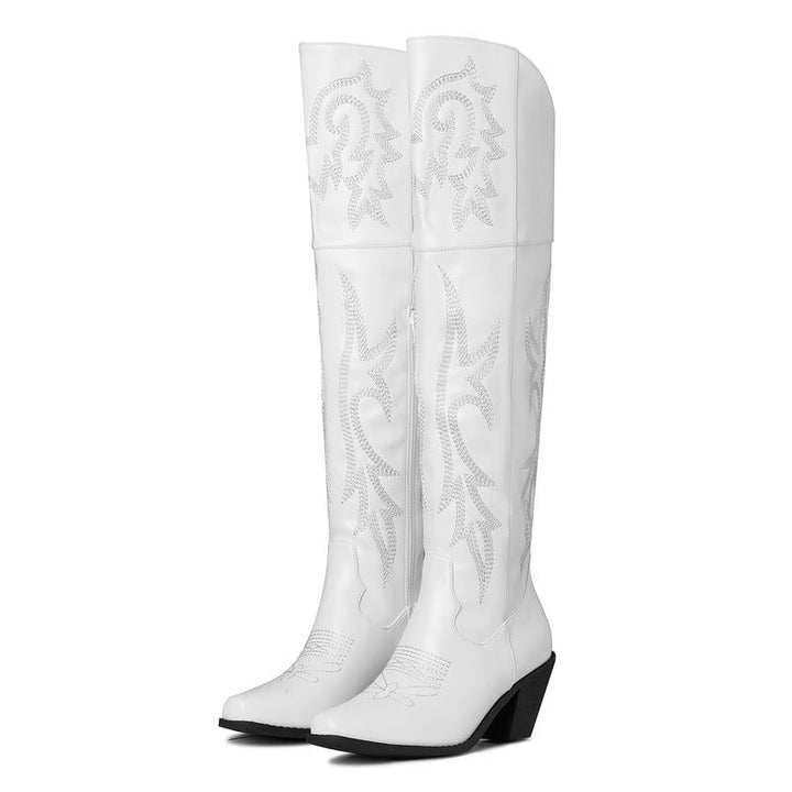 Women's Cowboy Knee High Boots in White