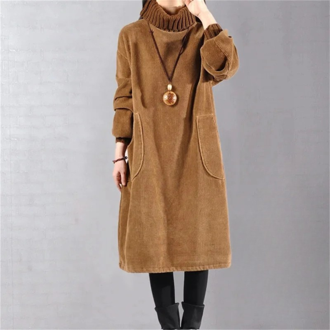 Women's Cozy Midi Jumper Dress for Autumn in Kaffee