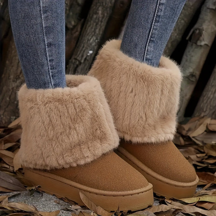 Women's Cozy Platform Ankle Cowboy Boots in Brown
