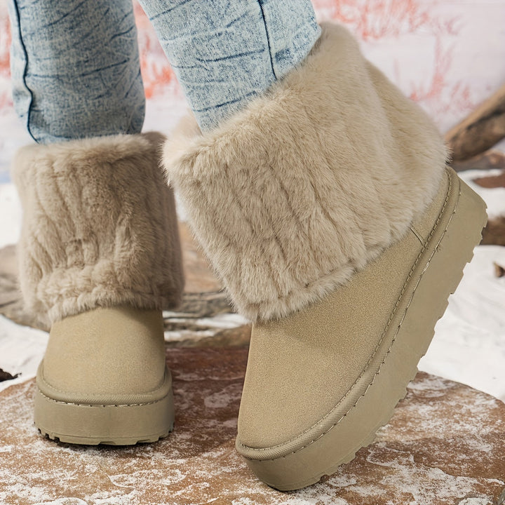 Women's Cozy Platform Ankle Cowboy Boots in Off-white