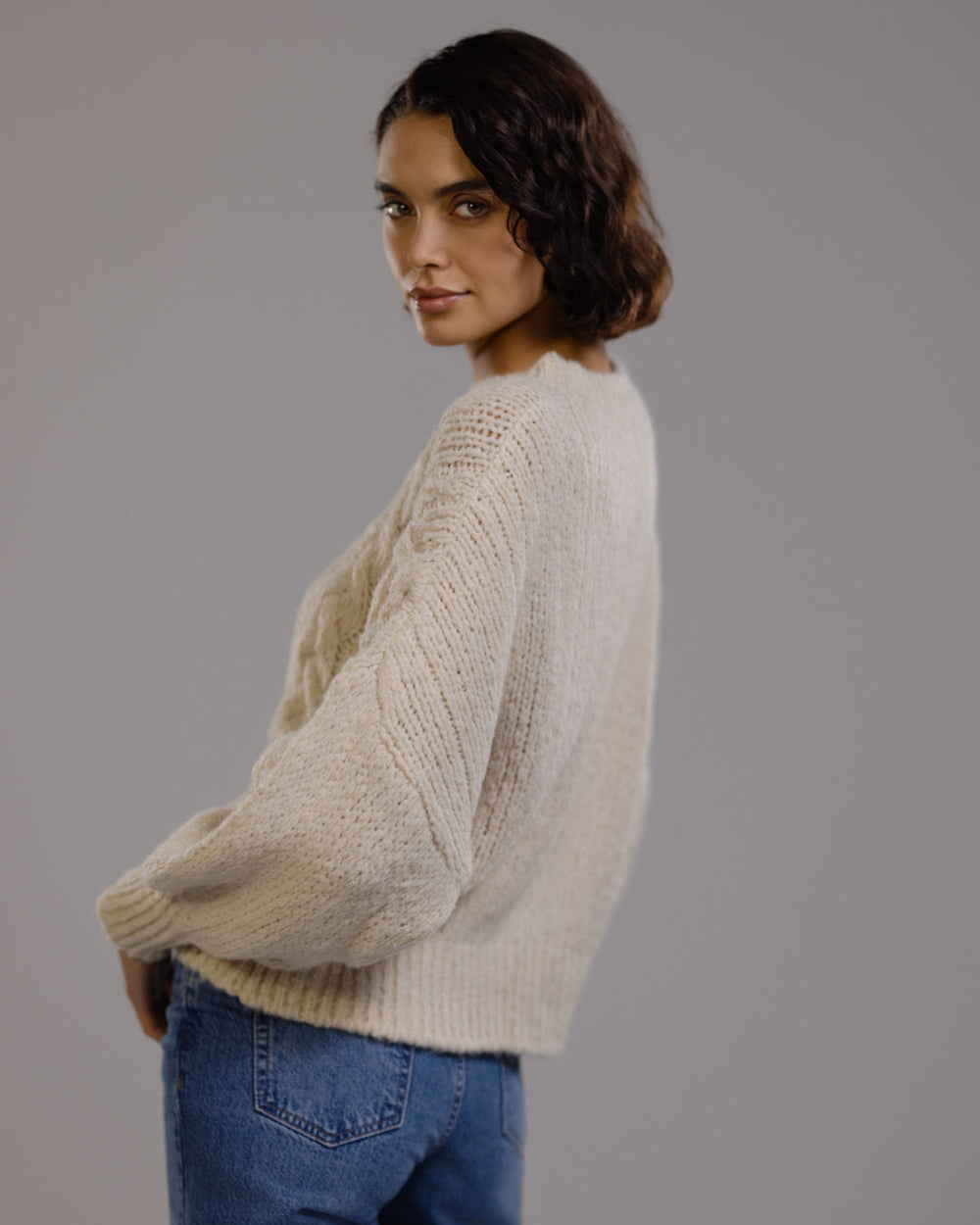 Women's Cream Cable Knit Jumper (2)