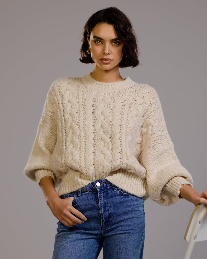 Women's Cream Cable Knit Jumper in Beige