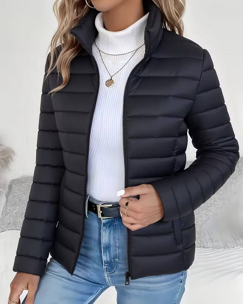 Women's Cropped Quilted Puffer Jacket in Black