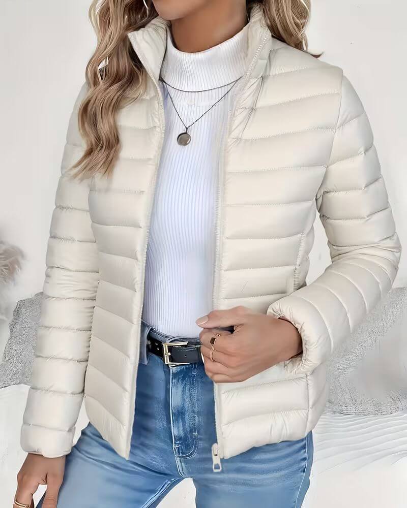 Women's Cropped Quilted Puffer Jacket in Cream
