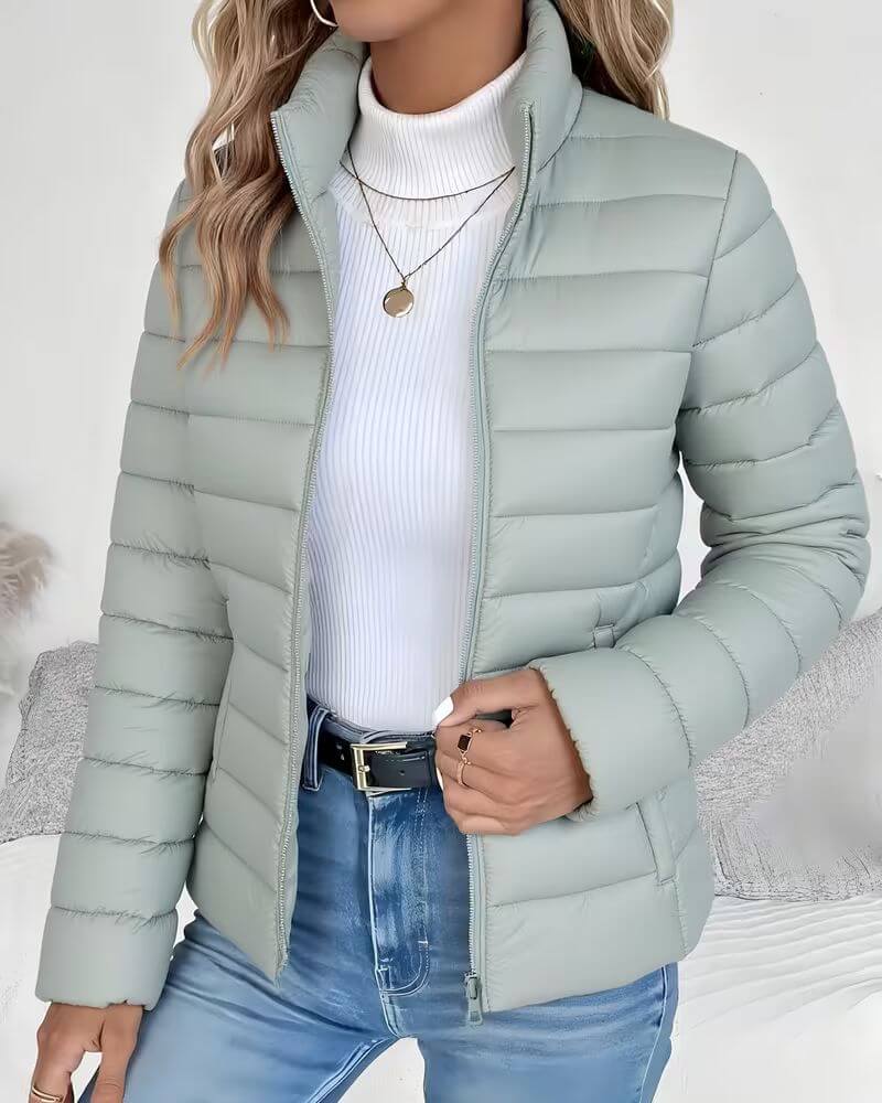 Women's Cropped Quilted Puffer Jacket in Green