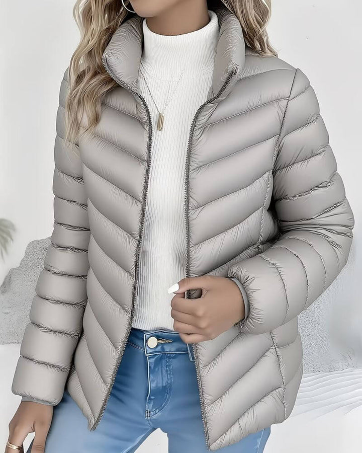 Women's Cropped Quilted Puffer Jacket in Grey