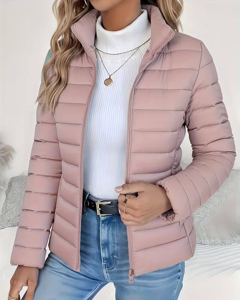 Women's Cropped Quilted Puffer Jacket in Pink