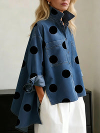 Sofia | Women's Denim Blouse with Bold Polka Dots